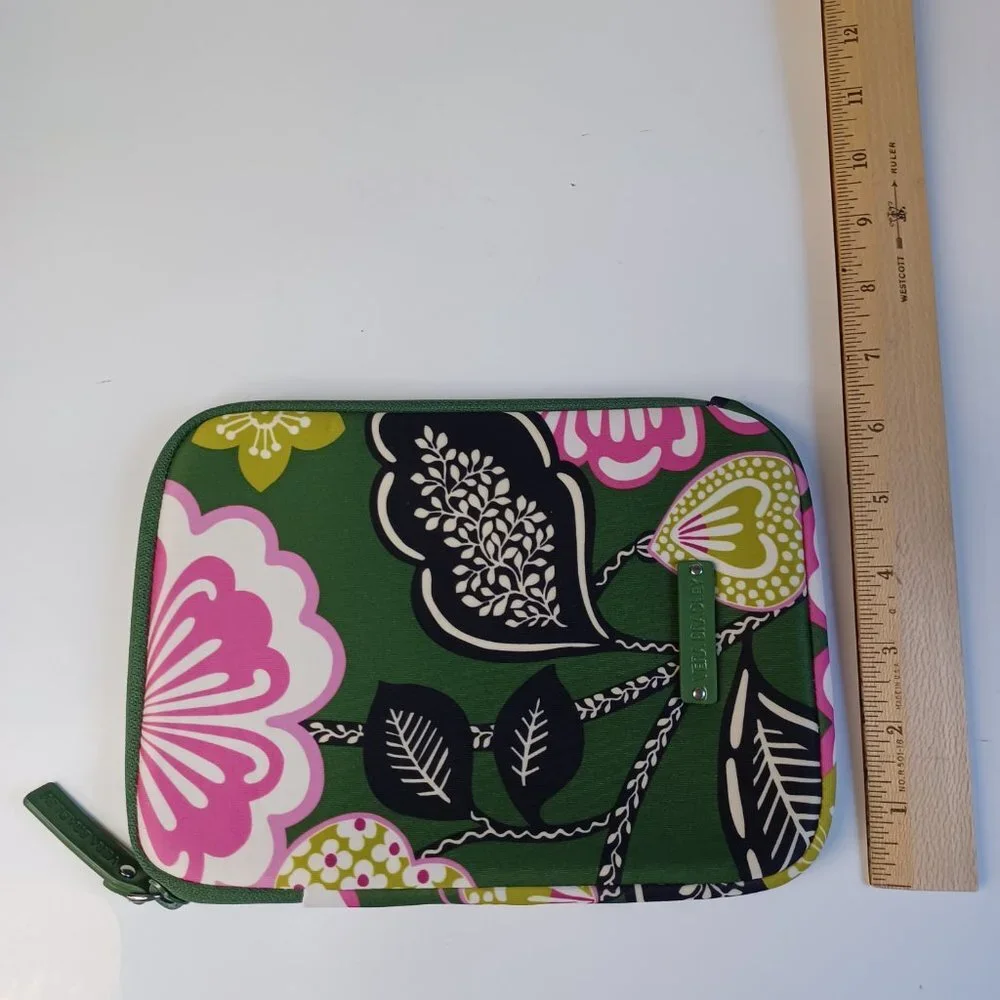 Vera Bradley Tablet Neoprene Soft Case Zip Around Tropical Floral Green Pink - Picture 7 of 9